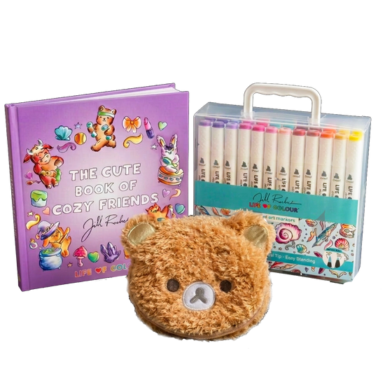 Cozy Friends Bundel - The Cute Book of Cozy Friends & Alcoholmarkers 24 stuks & Etui Fluffy Beer